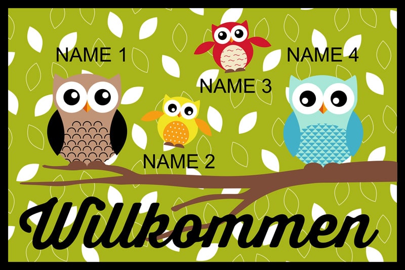 Fußmatte Familie Eulen – Willkommen Variante 01