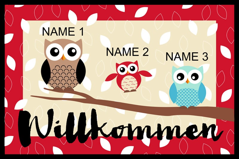 Fußmatte Familie Eulen – Willkommen Variante 02
